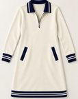 Delaney zip-collar sweater dress in white 