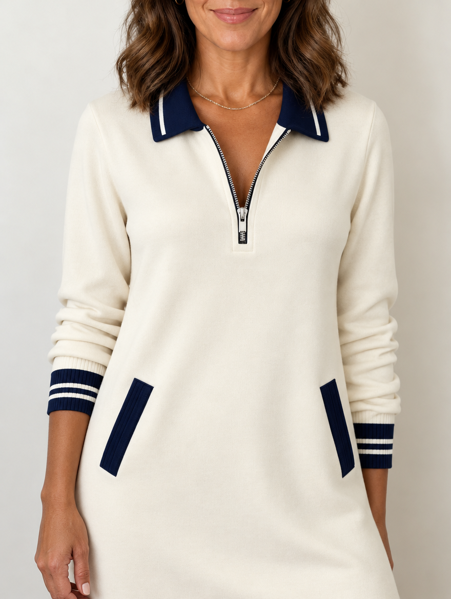 Delaney zip-collar sweater dress in white 