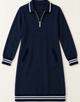 Delaney zip-collar sweater dress in navy blue 