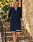 Delaney zip-collar sweater dress in navy blue 